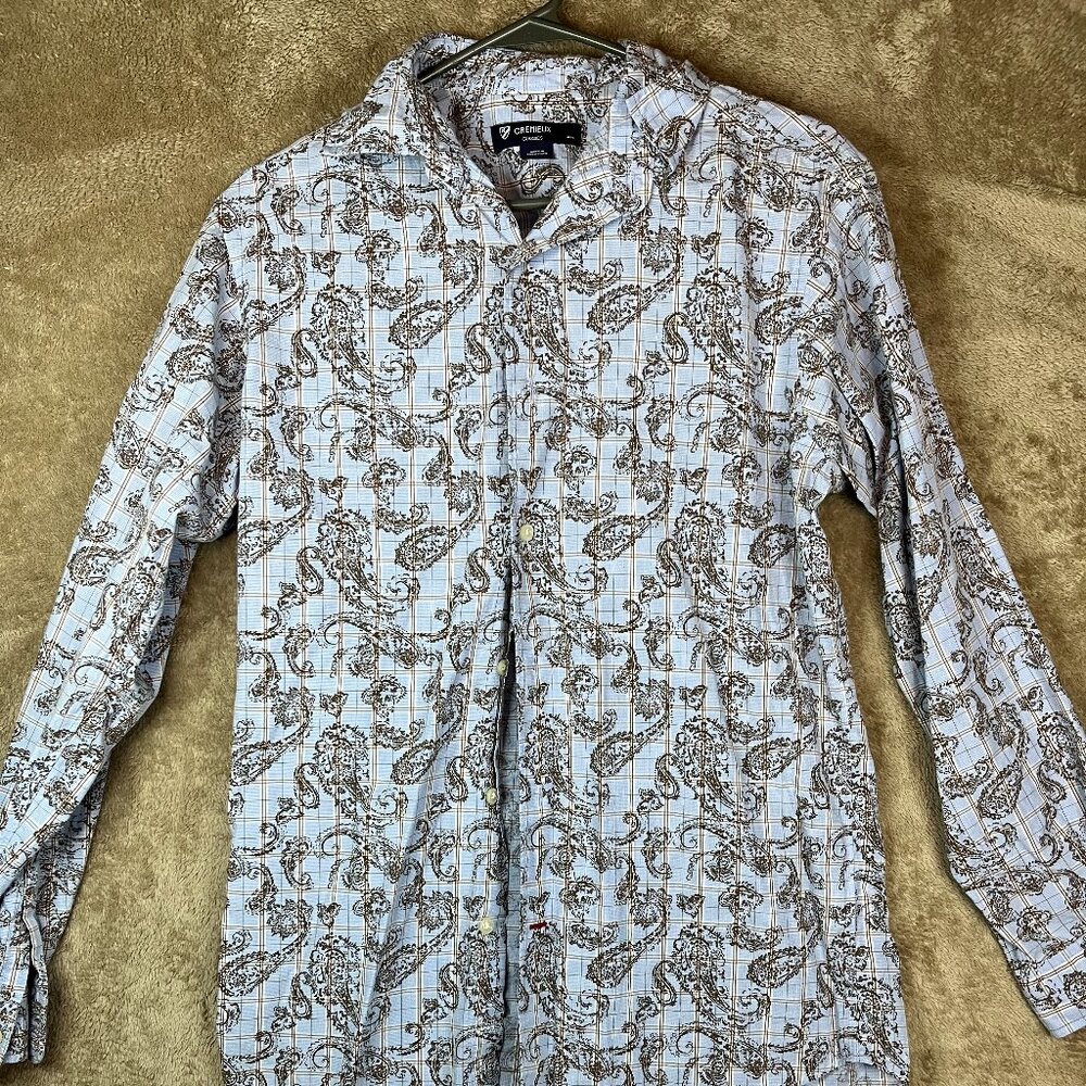 Cremieux Classics Mens Shirt Long Sleeves Button Up Paisley Print Blue Small